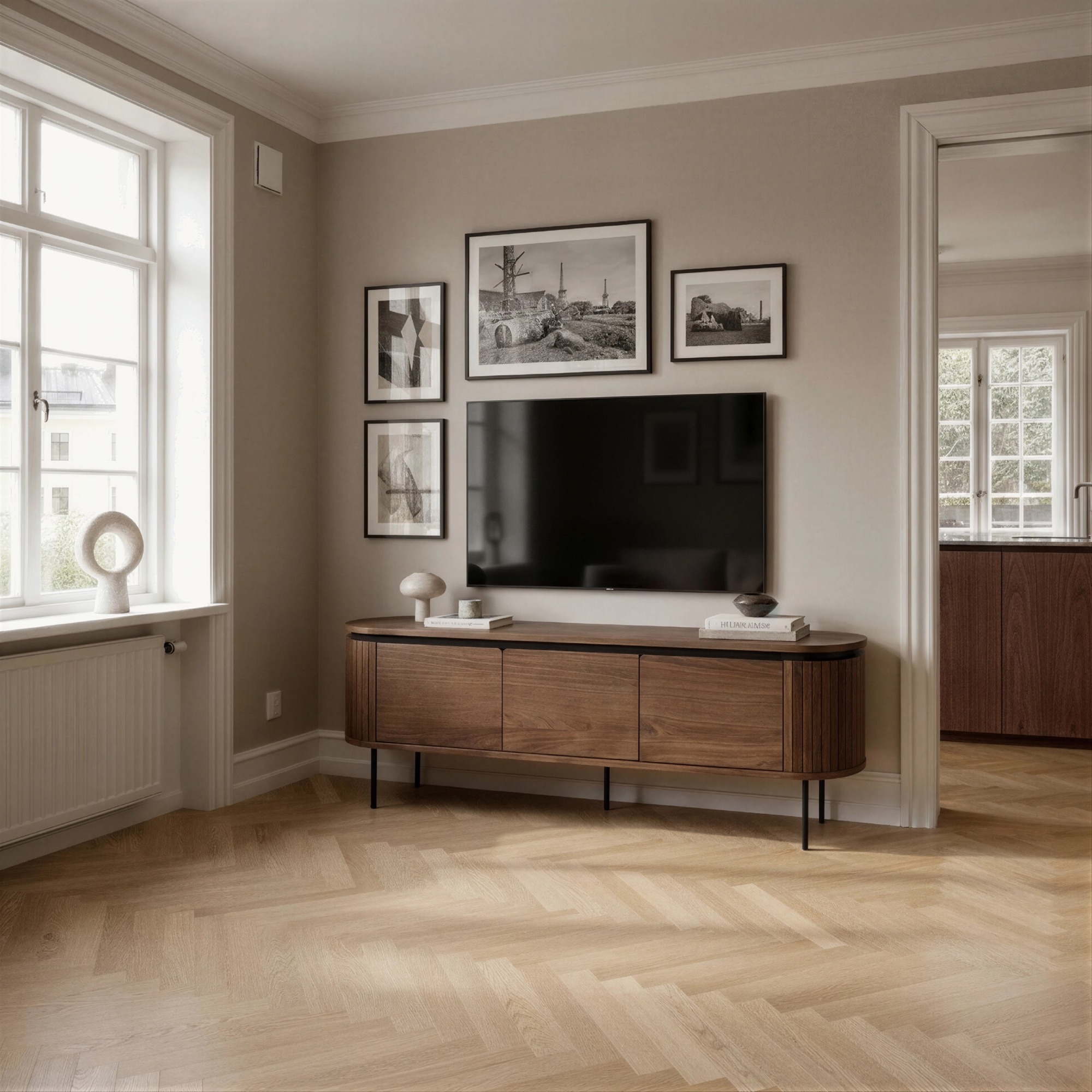 Tv-bænk 'Kärra' 160x40cm - Valnød/Sort