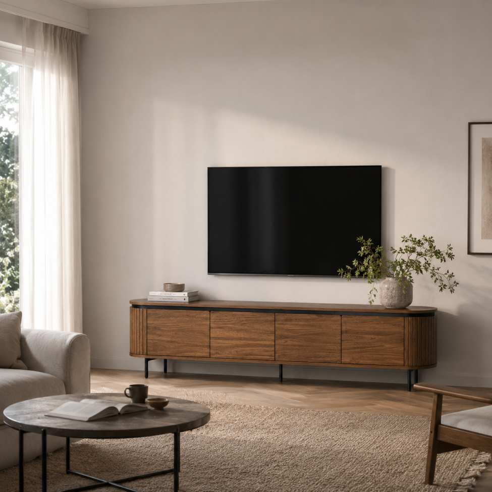 TV-bænk 'Kärra' 200x40cm - Valnød/Sort