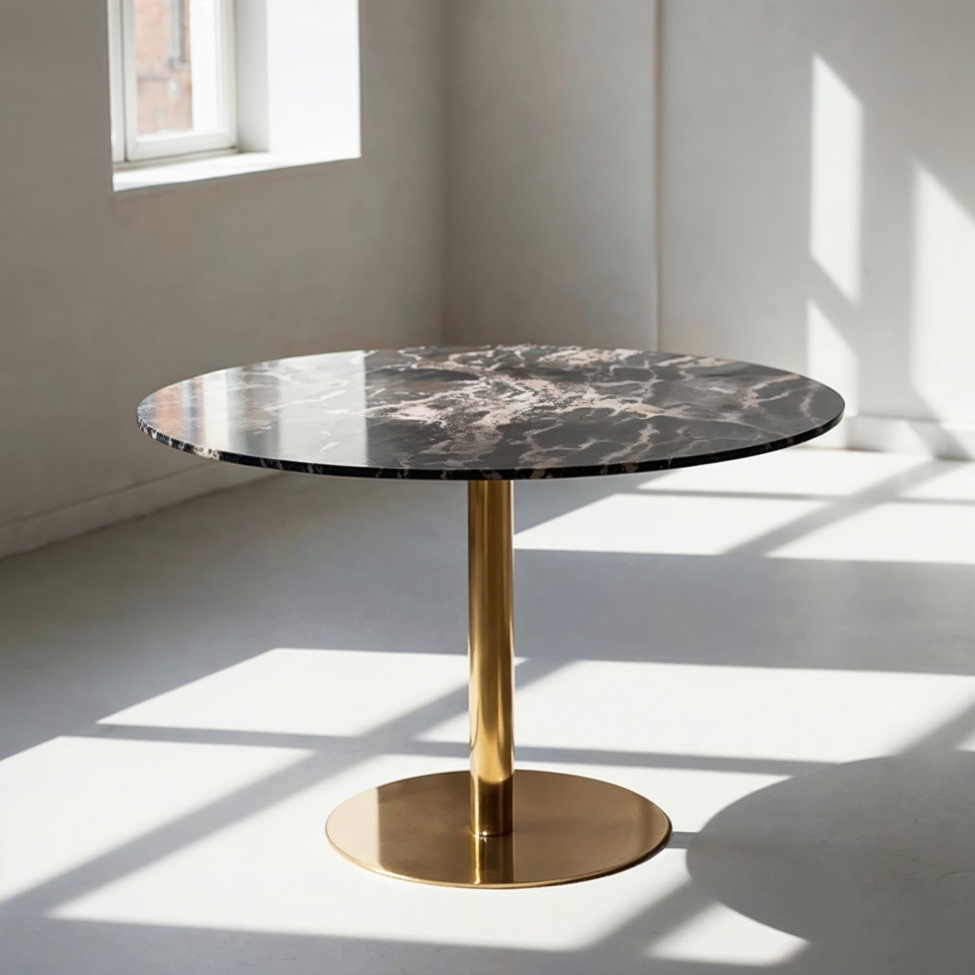 Matbord 'Marbleous' Rundt 120cm - Messing/Sort